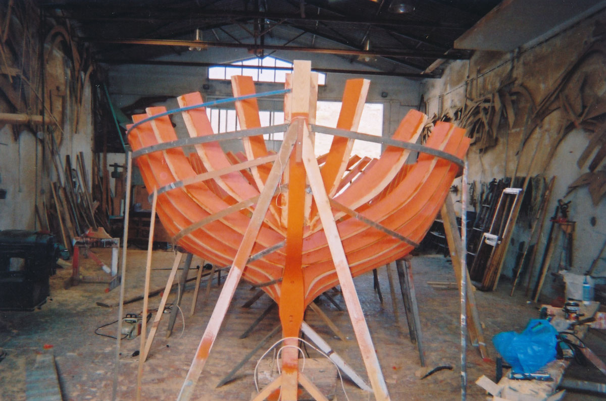 A liberty type boat under construction