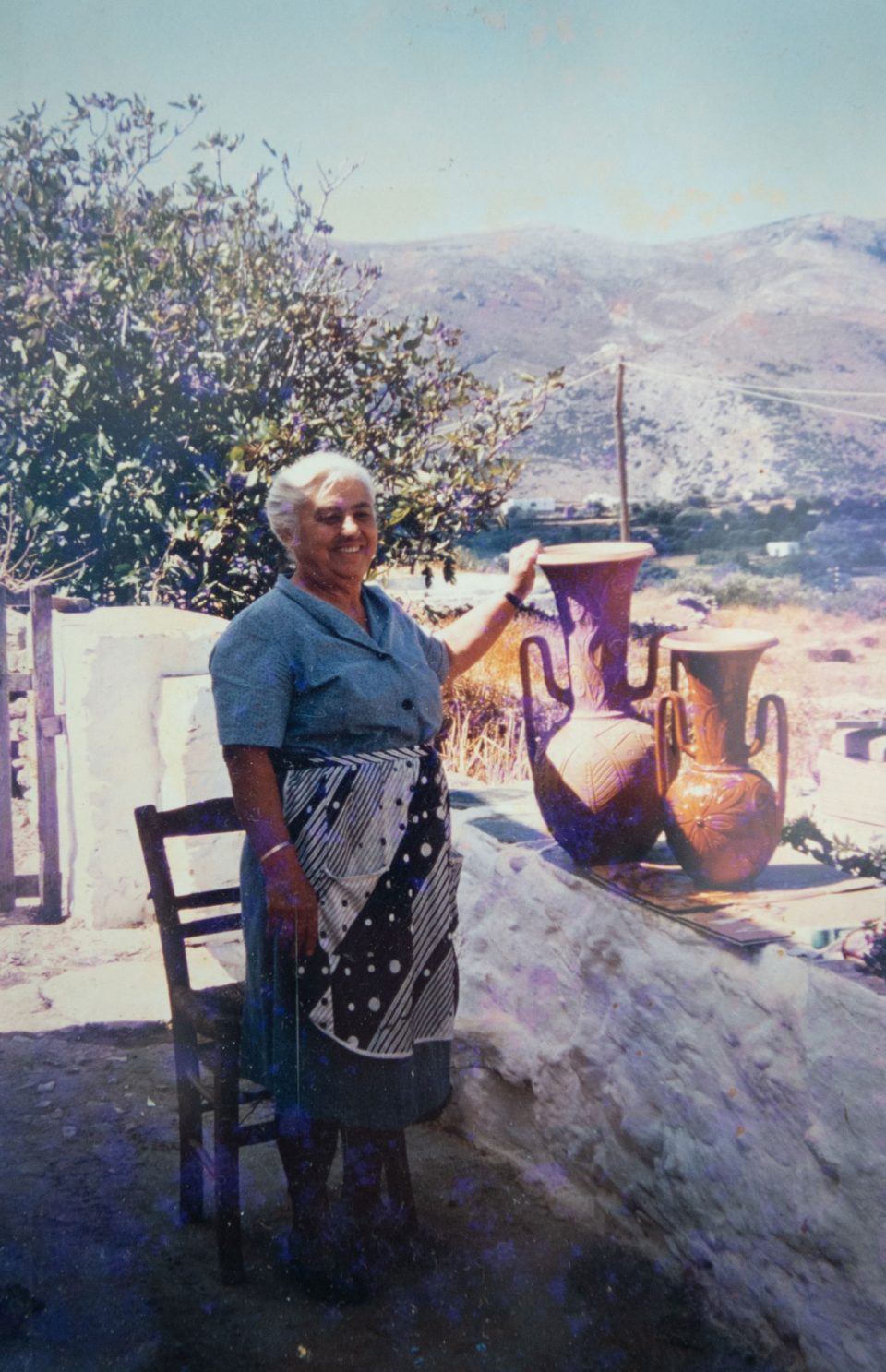 Kate Lembesis at the Artemonas workshop, c. 1995. Lembesis Pottery, Sifnos. 