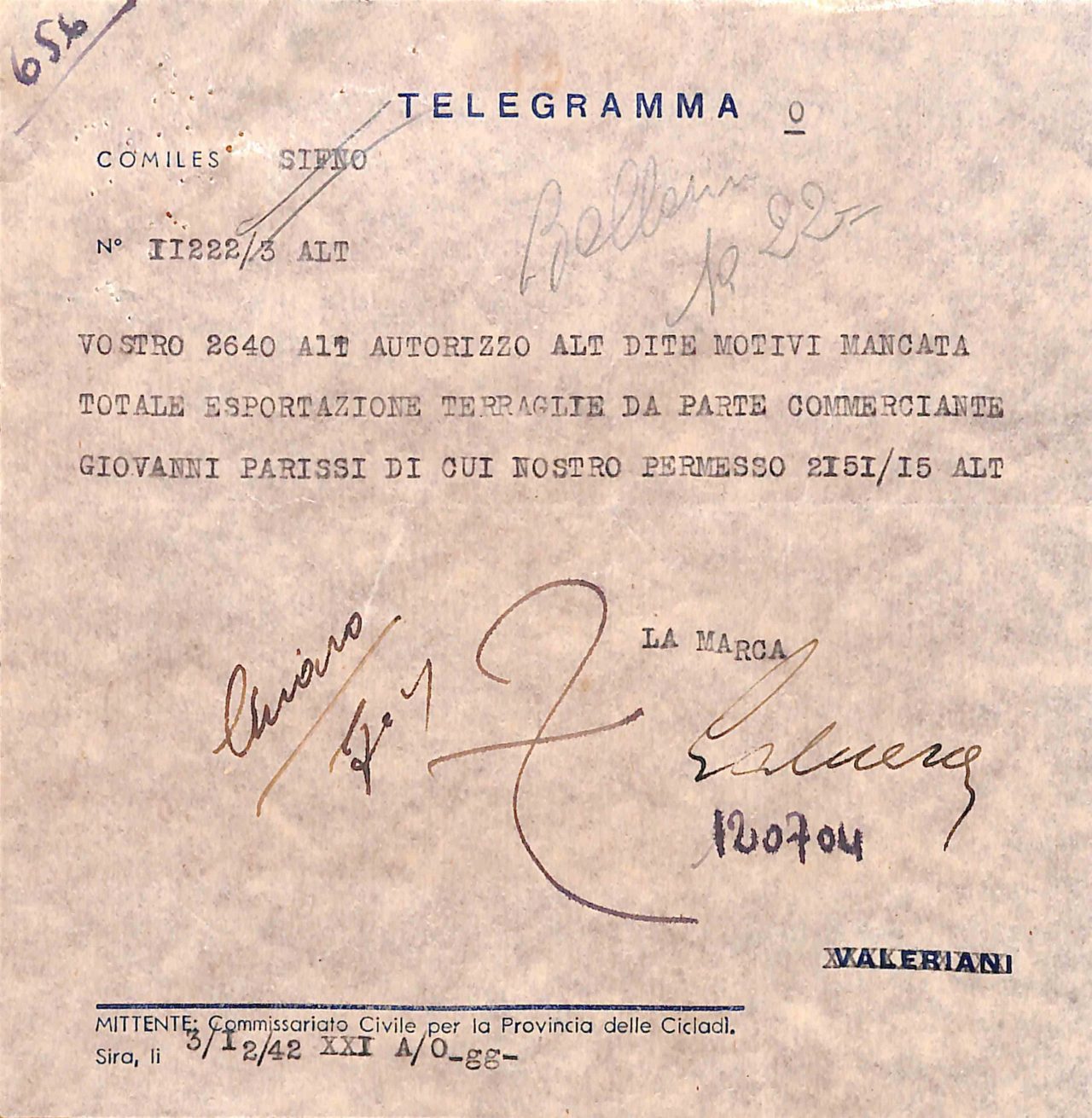Telegram, December 3 1942 (2/2)
